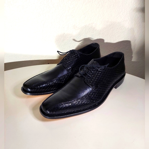 Stacy Adams Black Printed Cow Leather Lace Up Oxford Dress Shoes - Picture 1 of 13